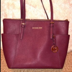 Michael Kors Large Burgundy Top-Zip Tote Bag